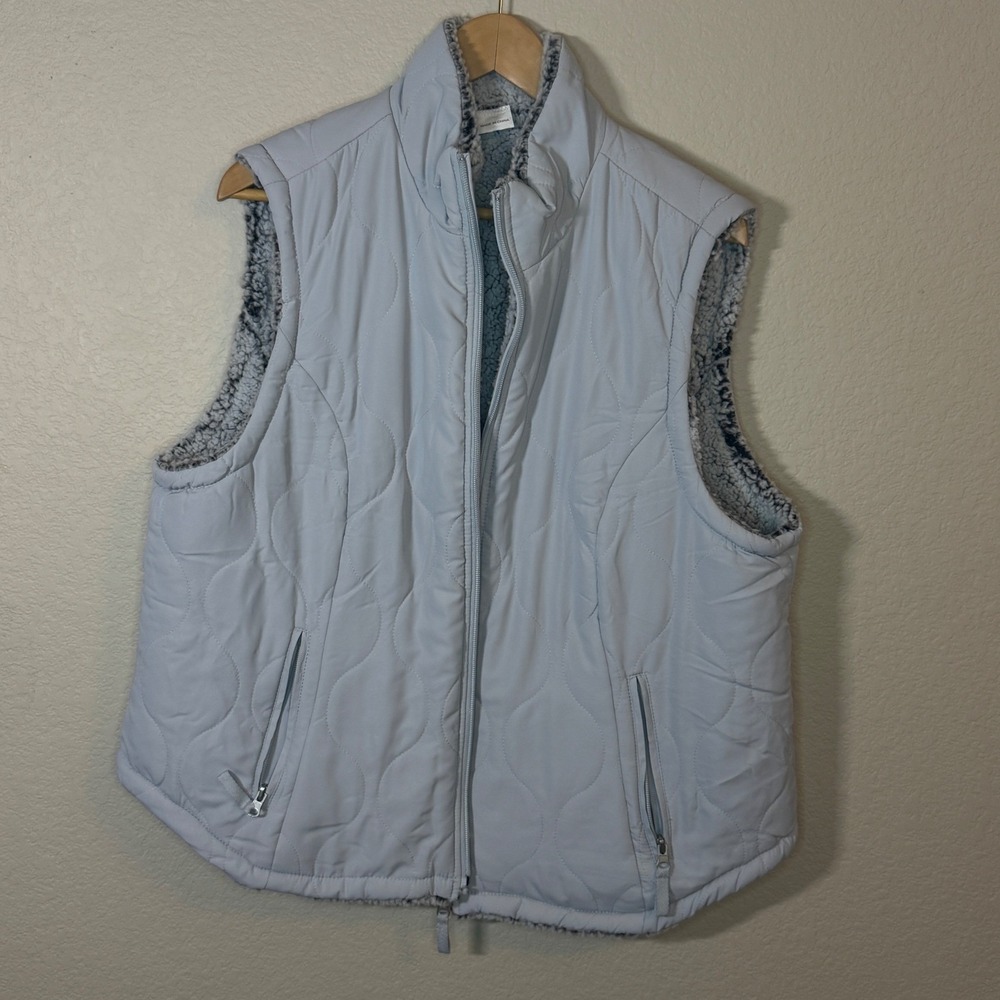 Appleseed Petites Quilted Sherpa Lined Vest Light Blue PXL Women